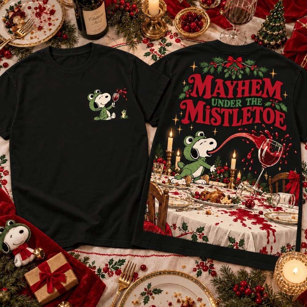 Snoopy Frog Mayhem Under The Mistletoe Christmas Shirt Funny Tees Gifts For Snoopy Lovers