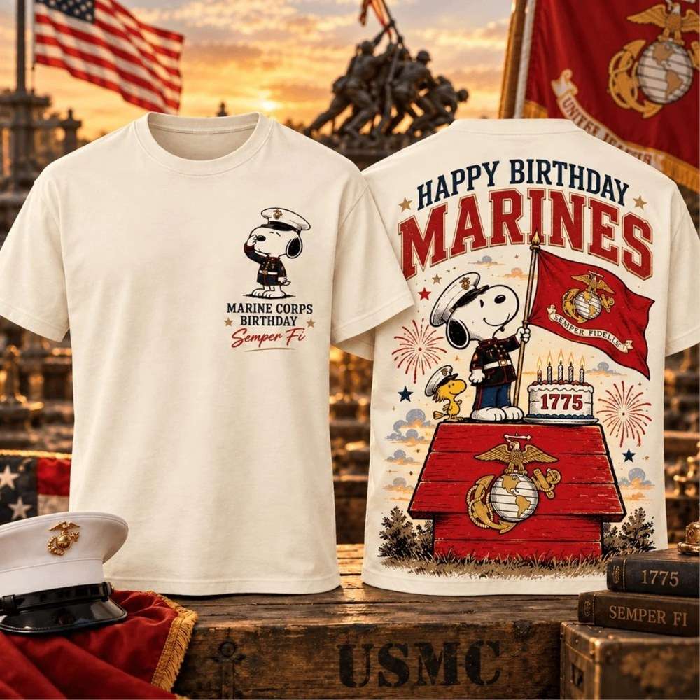 US Marine Corps Birthday Snoopy Shirt USMC Apparel Gifts For Peanuts Lovers And Military