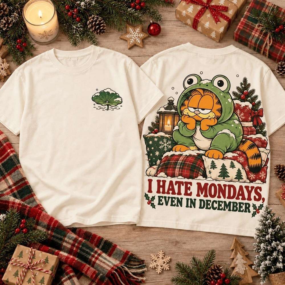 Garfield I Hate Mondays Event In December Christmas Shirt Funny Cartoon Tees Gifts For Cat Lovers