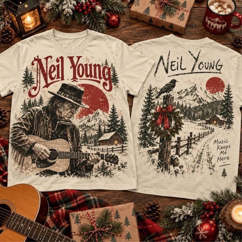 Neil Young Winter Mountain Guitar Music Shirt Neil Young Merch Fans Gifts