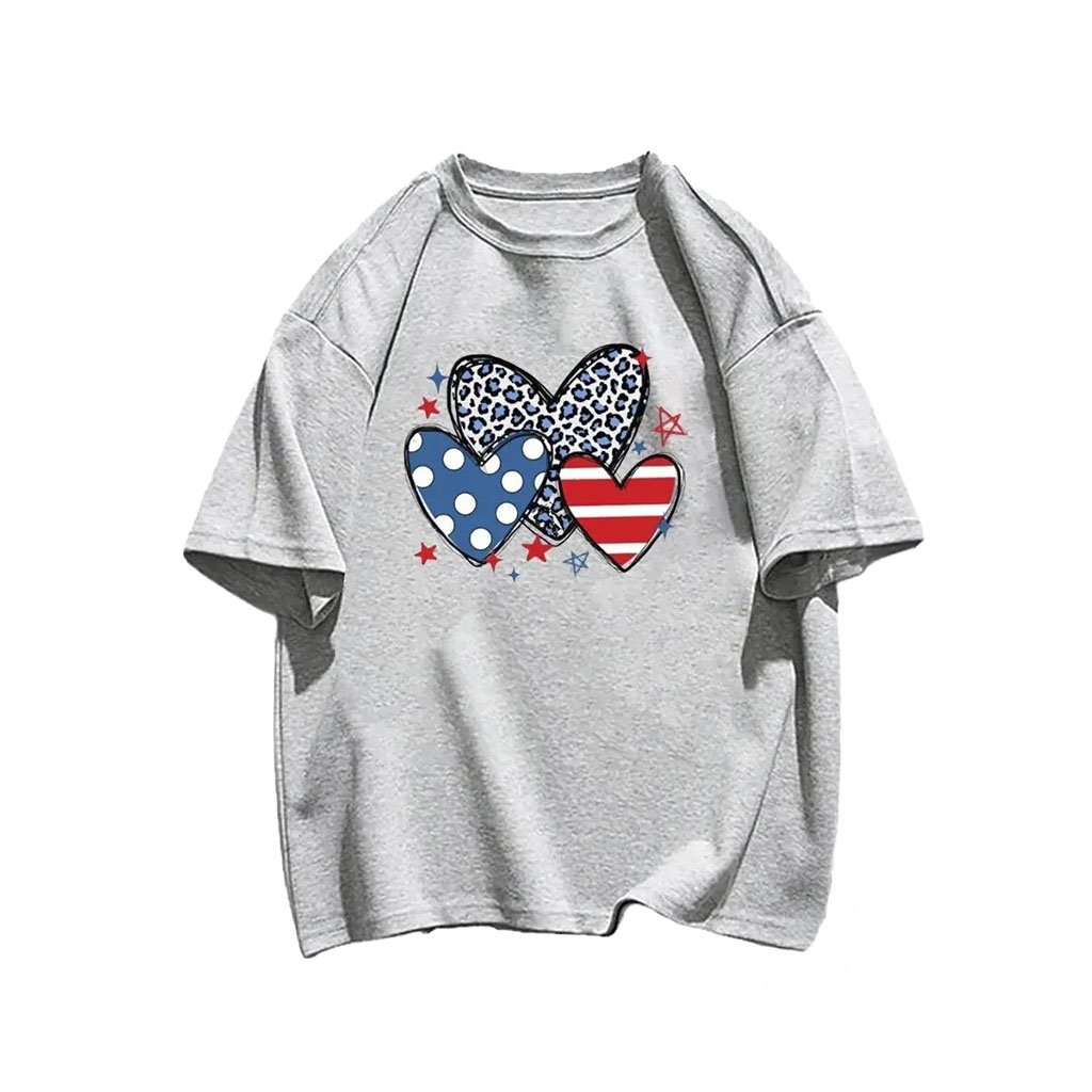 American Flag Hearts Leopard T-Shirt Patriotic Clothing Gift For Friends