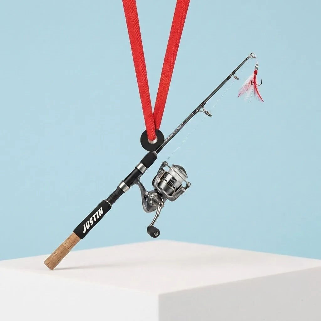 Personalized Fishing Rod Christmas Ornament Xmas Hanging Decor Angler Gifts For Dad