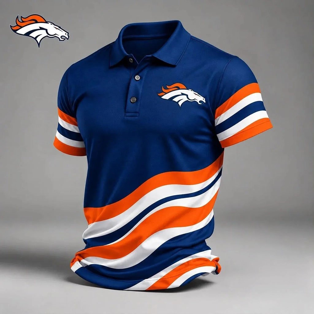 Denver Broncos Polo Shirt With Wave Stripe Design Polos Denver Broncos Merch Football Fan Gifts