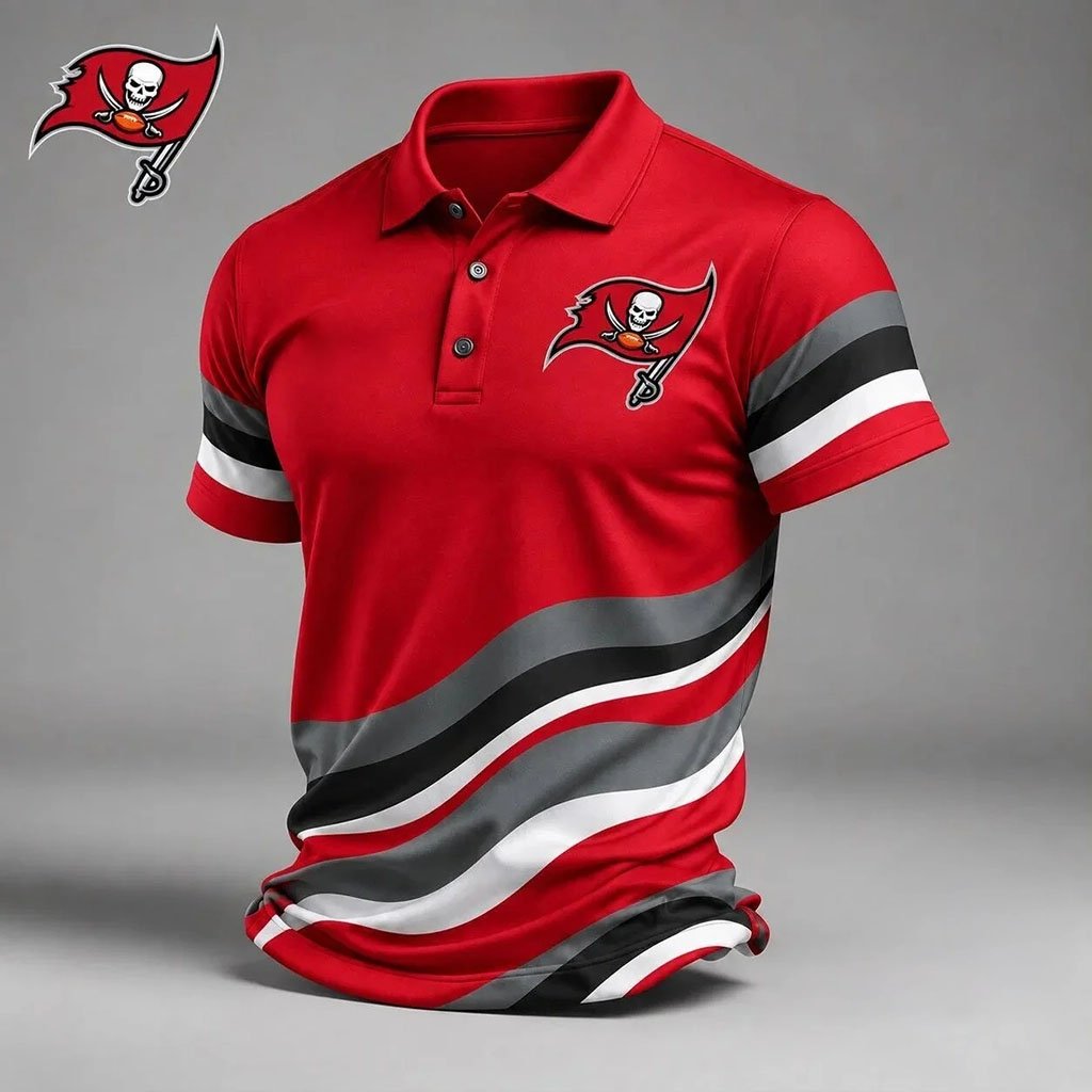 Tampa Bay Buccaneers Team Polo Shirt Red Wave Stripe Polos Buccaneers Merch Football Fan Gifts