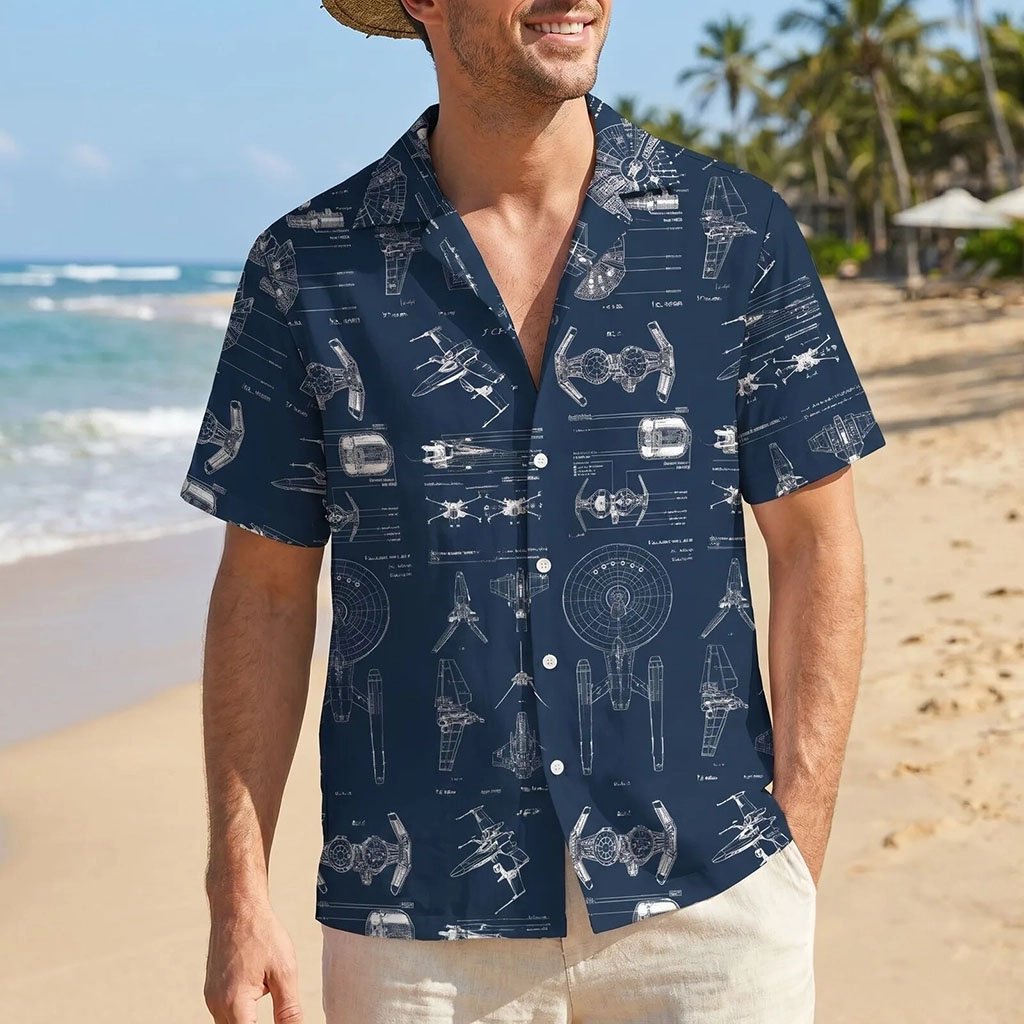 Star Trek Spaceship Blueprints Science Fiction Hawaiian Shirt Star Trek Merch Gift For Husband