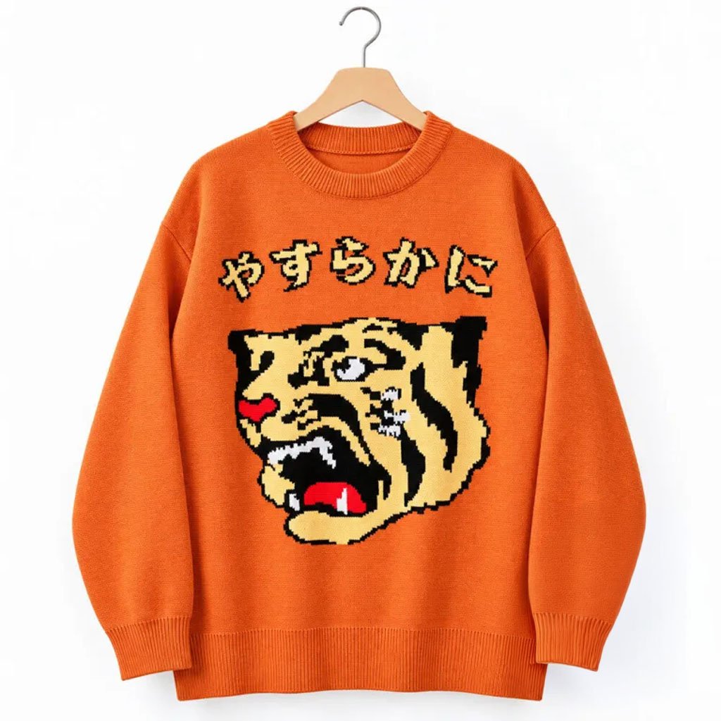 Retro Hanshin Tigers Pixel Orange Japanese Sweater Christmas Gifts For Friends