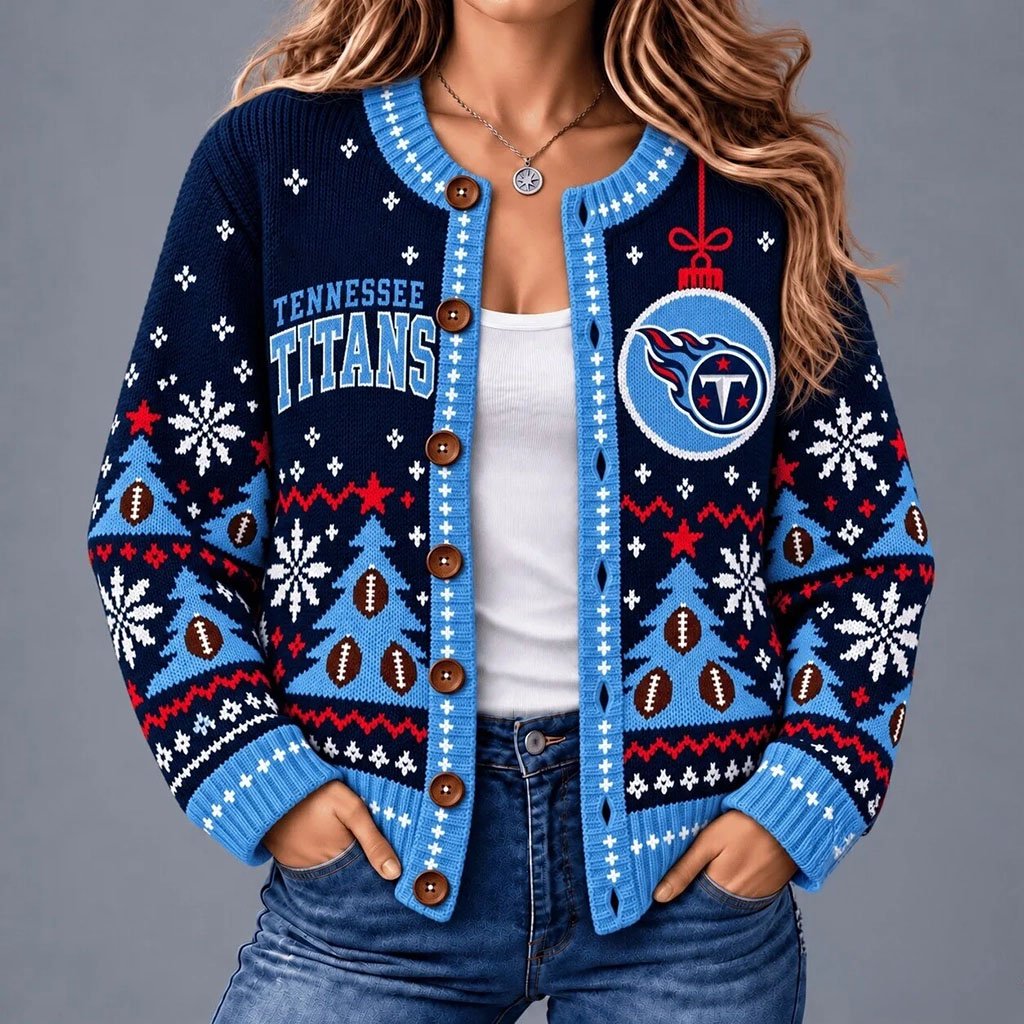 Tennessee Titans Christmas Ugly Sweater Cardigan Holiday Apparel Titans Merch Football Fan Gift