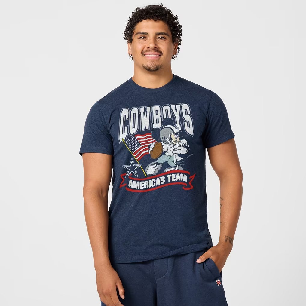 Disney X NFL Merch Dallas Cowboys X Mickey Mouse T-Shirt America's Team Clothing Gifts For Fans