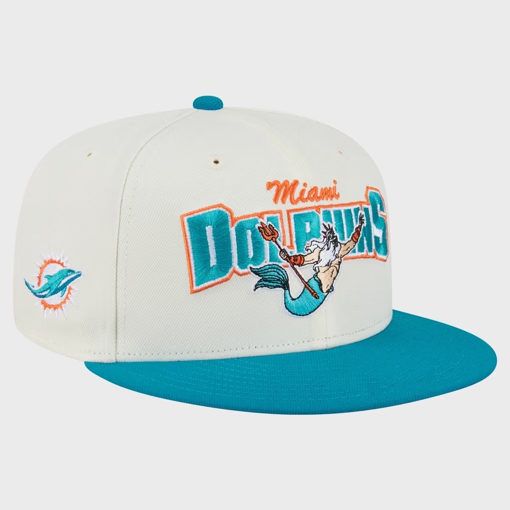 Disney X NFL Merch Miami Dolphins New Era King Triton Snapback Hat American Football Gifts