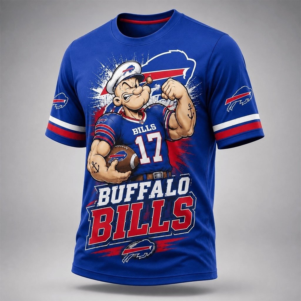 Buffalo Bills Popeye Bold Cartoon Athletes T-Shirt Bills Merch Buffalo Football Outfit Fan Gifts