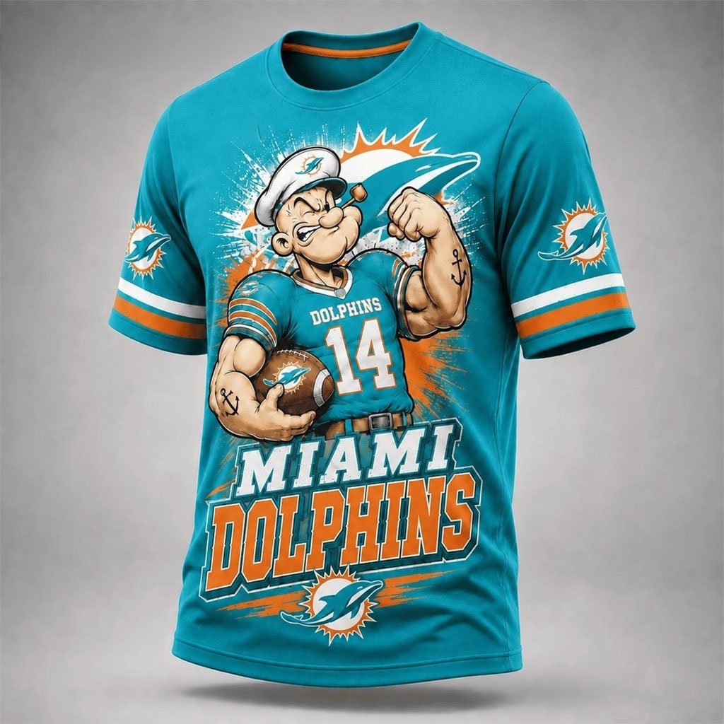 Miami Dolphins Popeye Bold Cartoon Athletes Shirt Dolphins Merch Miami Football Fan Gifts