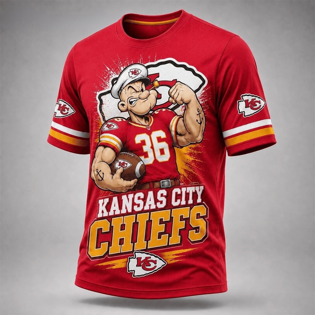 Kansas City Chiefs Popeye Bold Cartoon Athletes Shirt Chiefs Merch Kansas City Football Gear