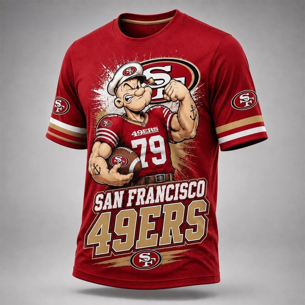 San Francisco 49ers Popeye Bold Cartoon Athletes Shirt SF 49ers Merch Football Fan Gift Ideas