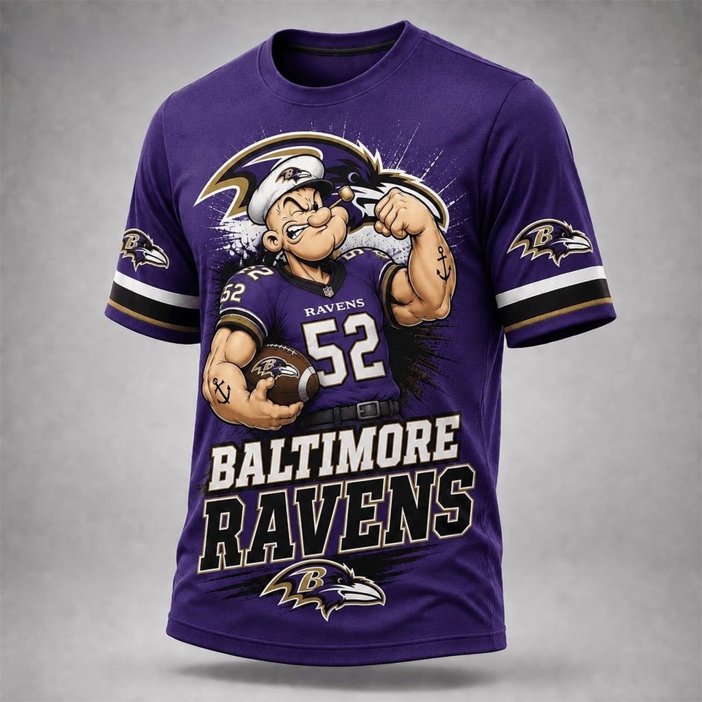Baltimore Ravens Popeye Bold Cartoon Athletes T-Shirt Ravens Merch Baltimore Football Gear