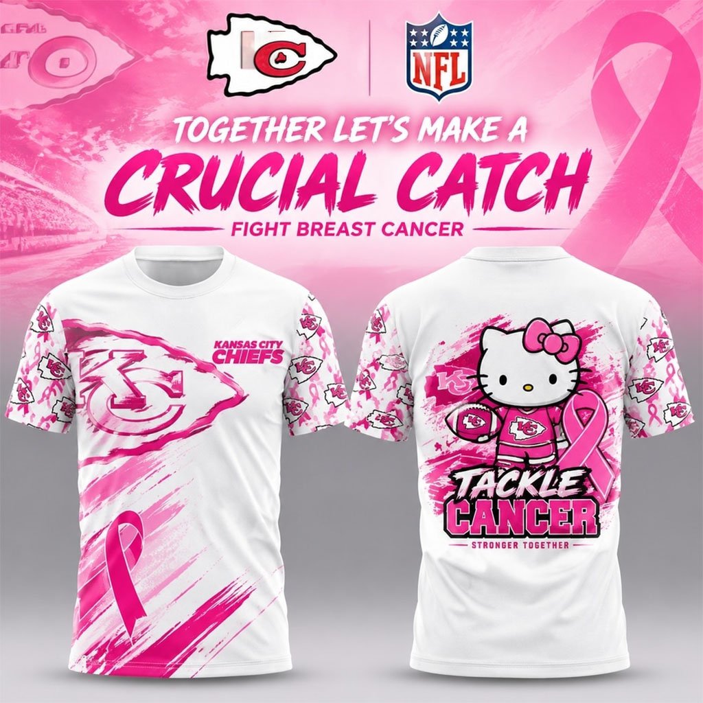 Kansas City Chiefs Breast Cancer Awareness Hello Kitty Tackle Cancer Together Shirt Chiefs Merch