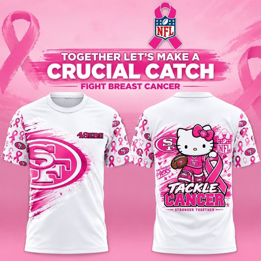 San Francisco 49ers Breast Cancer Awareness x Hello Kitty Tackle Cancer Together Shirt 49ers Merch