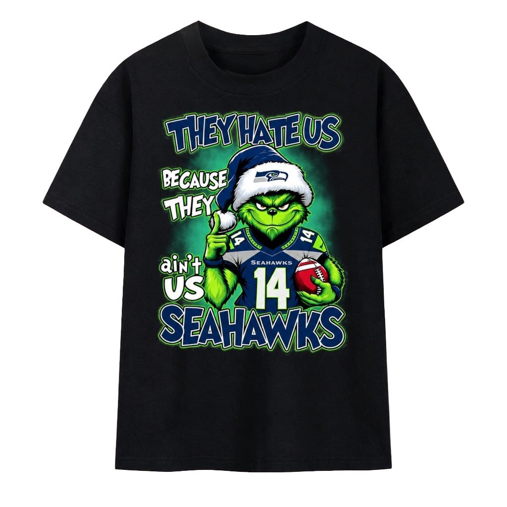 Seattle Seahawks Merch They Hate Us Because They Ain't Us Seahawks Grinch Christmas 2026 Shirt