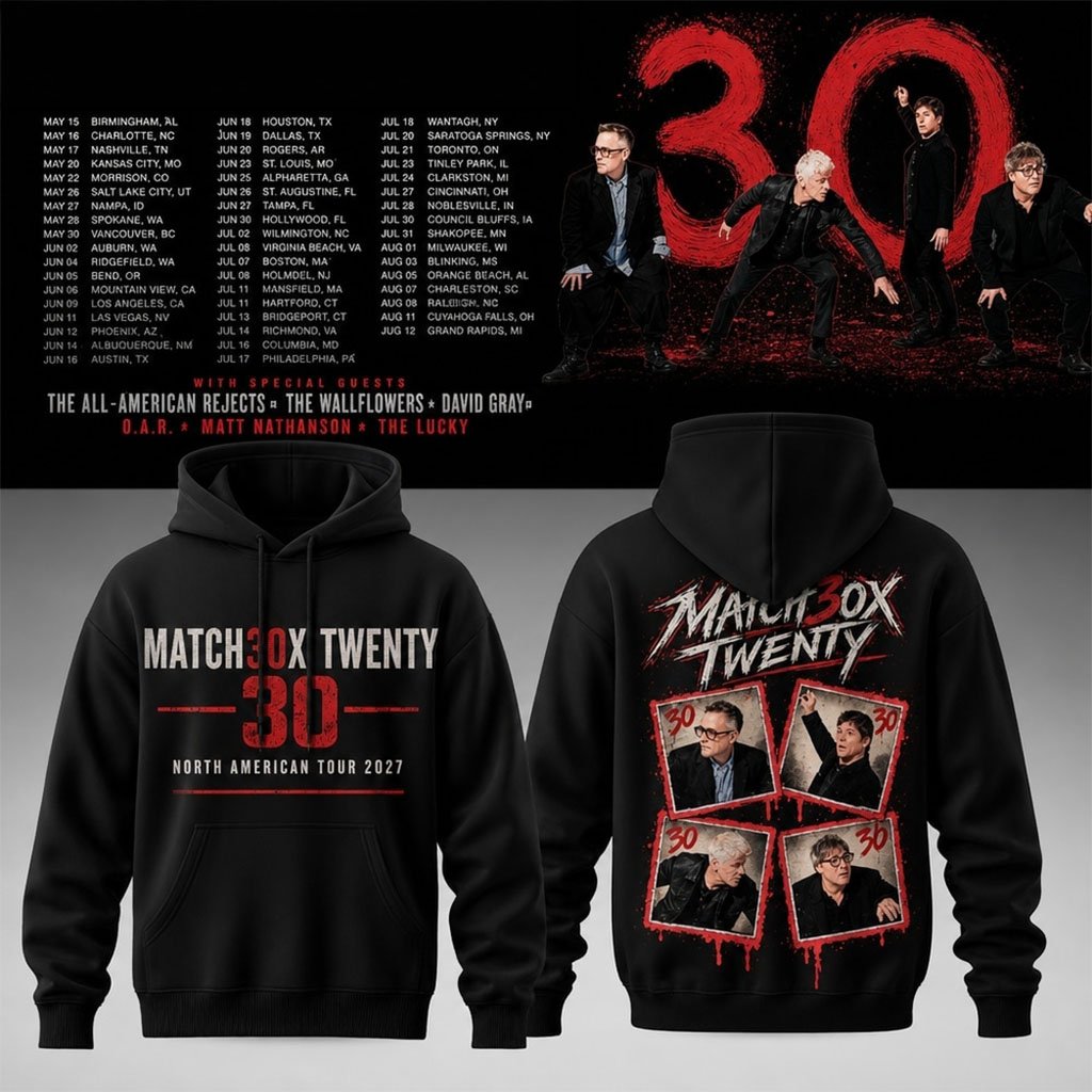 Matchbox Twenty 30 North American Tour 2027 Hoodie Matchbox Twenty Merch Gifts For Rock Lovers