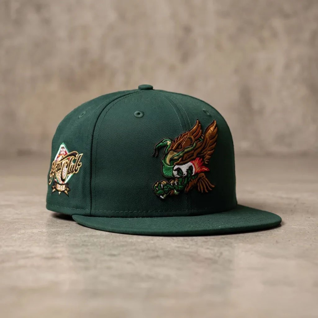 Mexico Eagle Temple Dark Green Prime New Era Snapback Hat Embroidered Mexican Heritage Cap