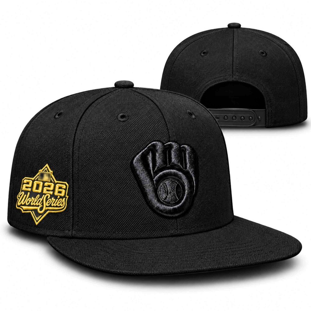 2026 Brewers World Series Blackout Snapback Hat Embroidered Milwaukee Brewers Merch Fan Gear