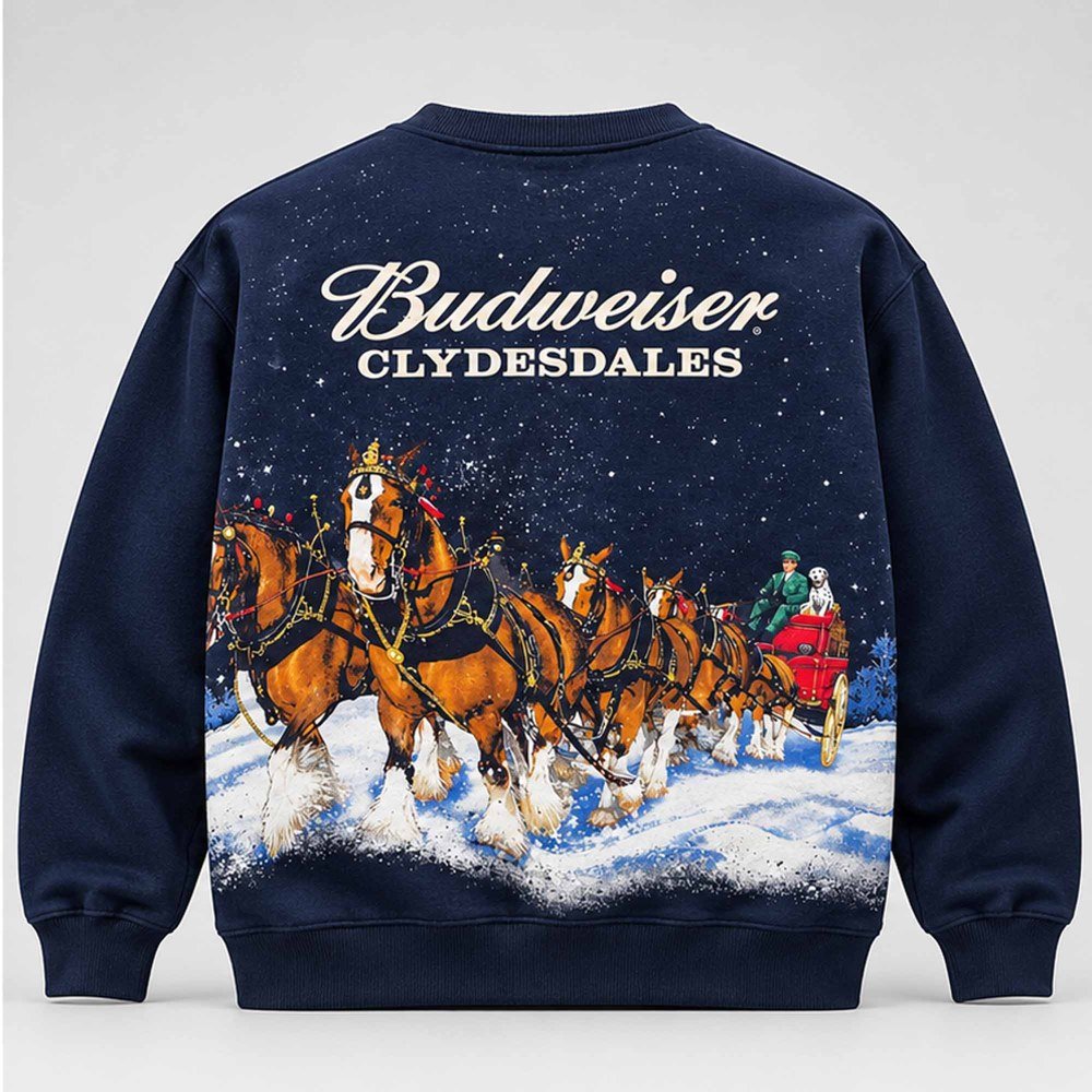 2026 Budweiser Clydesdale Christmas Sweatshirt Horse Holiday Apparel Gifts For Fans