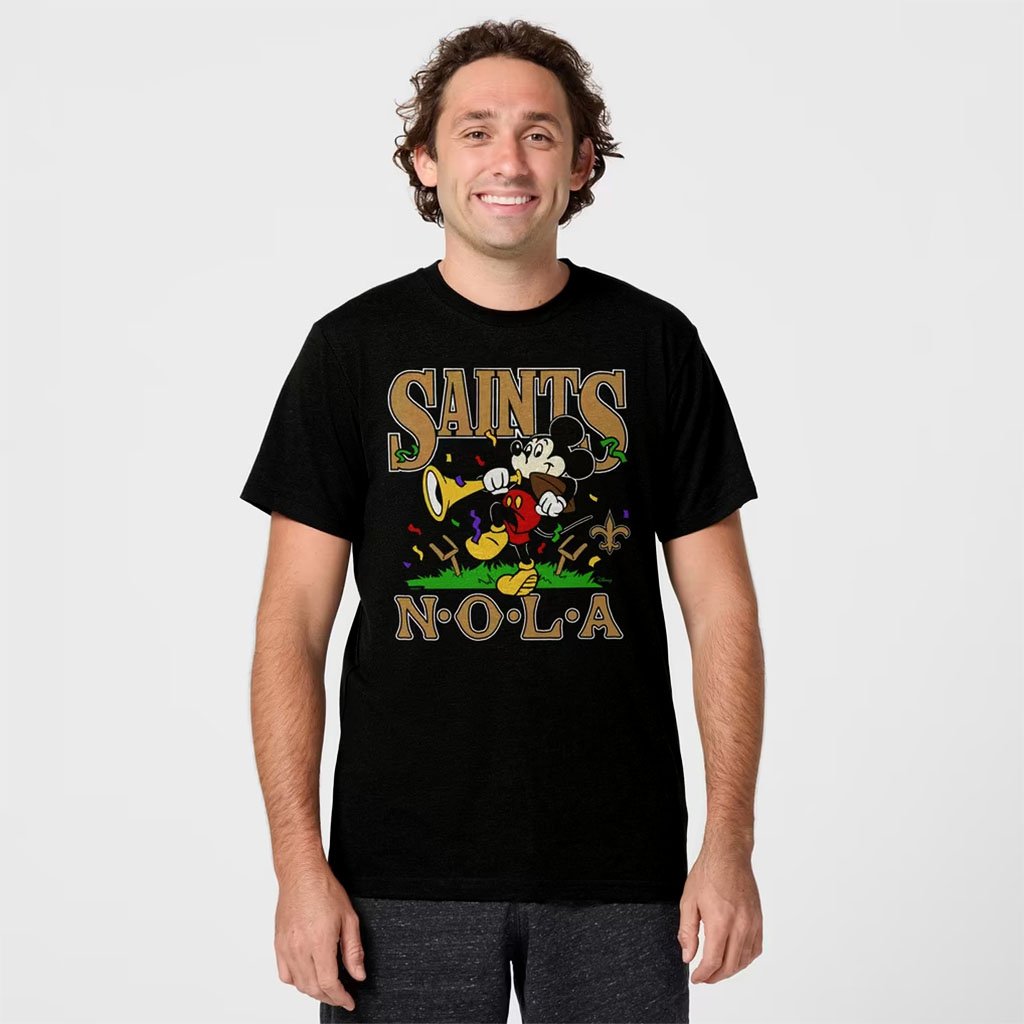 Disney X NFL Collab Merch New Orleans Saints X Mickey Mouse T-Shirt Nola Tee Gift For Game Day