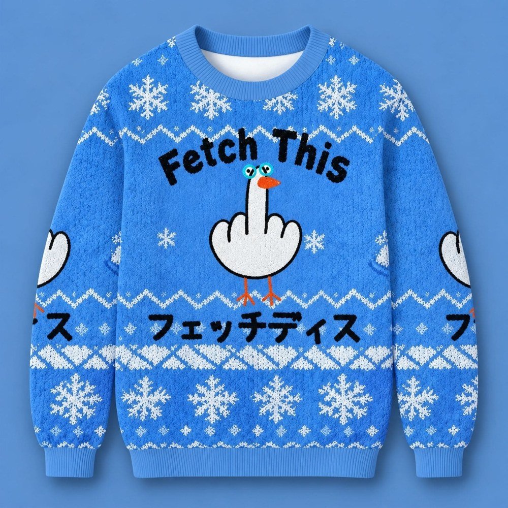 Fetch This Goose Middle Finger Ugly Christmas Sweater Warm Clothes For Winter Xmas Gifts For Friends