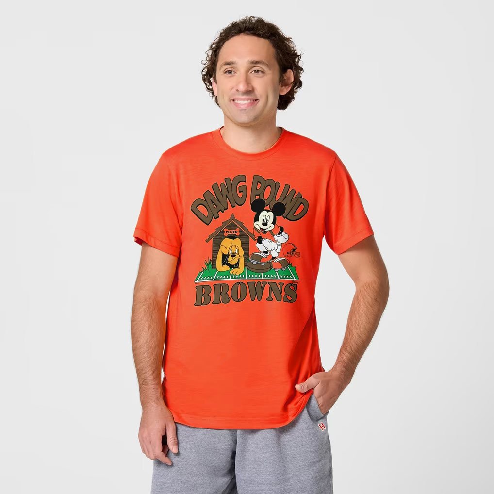 Disney X NFL Merch Cleveland Browns X Mickey Mouse T-Shirt Dawg Pound Tee Gift For Football Fan