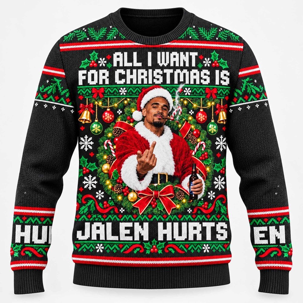 All I Want for Christmas Is Jalen Hurts Smoking Ugly Holiday Sweater Jalen Hurts Merch Xmas Outfit