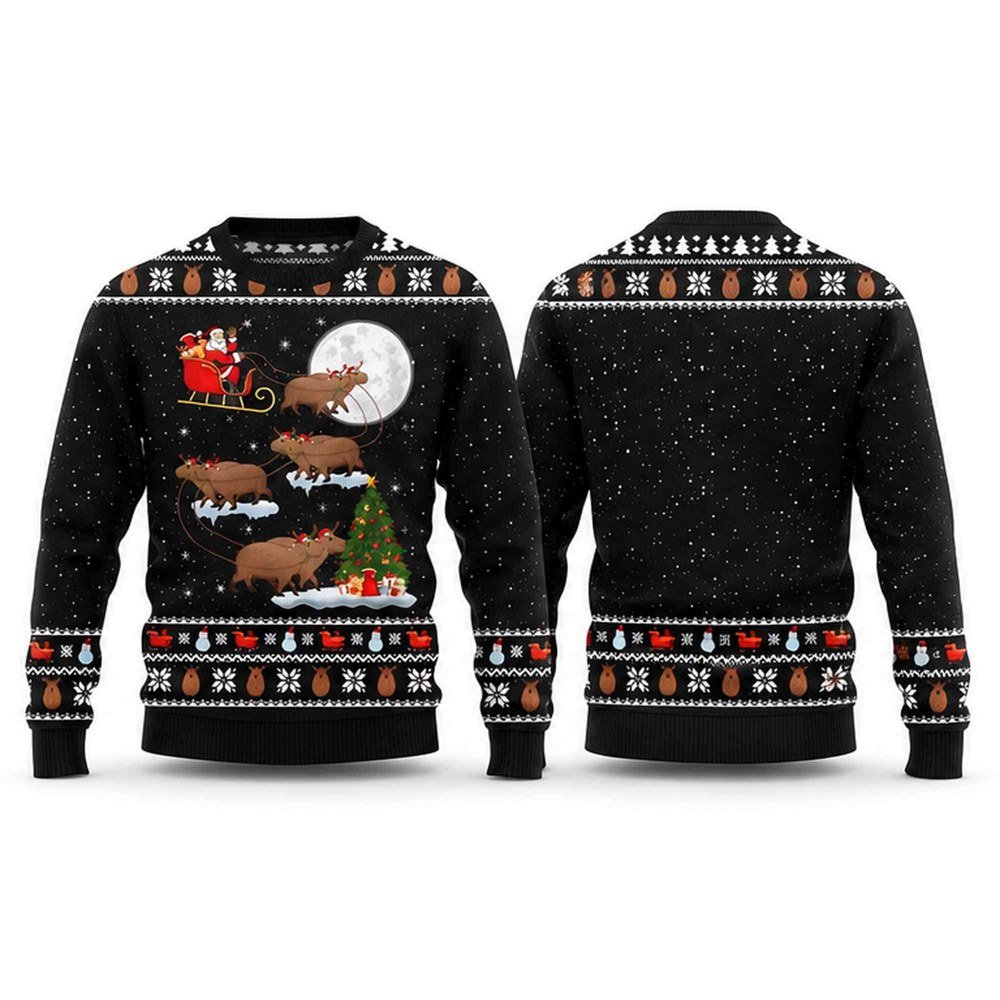 Magical Capybara Santa Sleigh Ugly Christmas Sweater Christmas Clothes Xmas Gifts For Brother