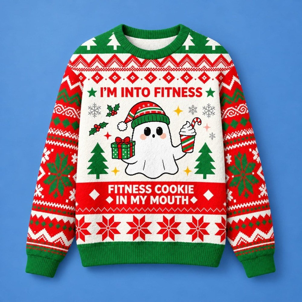Fitness Ghost Fuzzy Christmas Ugly Sweater Warm Clothes For Winter Xmas Gifts For Friends