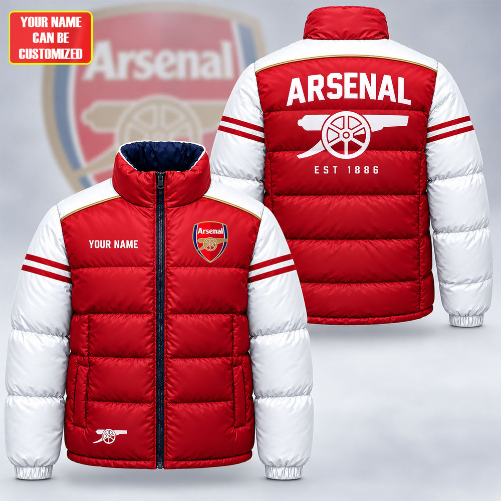 Personalized Arsenal Est 1886 2026 Sport Puffer Thermal Stand Collar Jacket Arsenal FC Merch