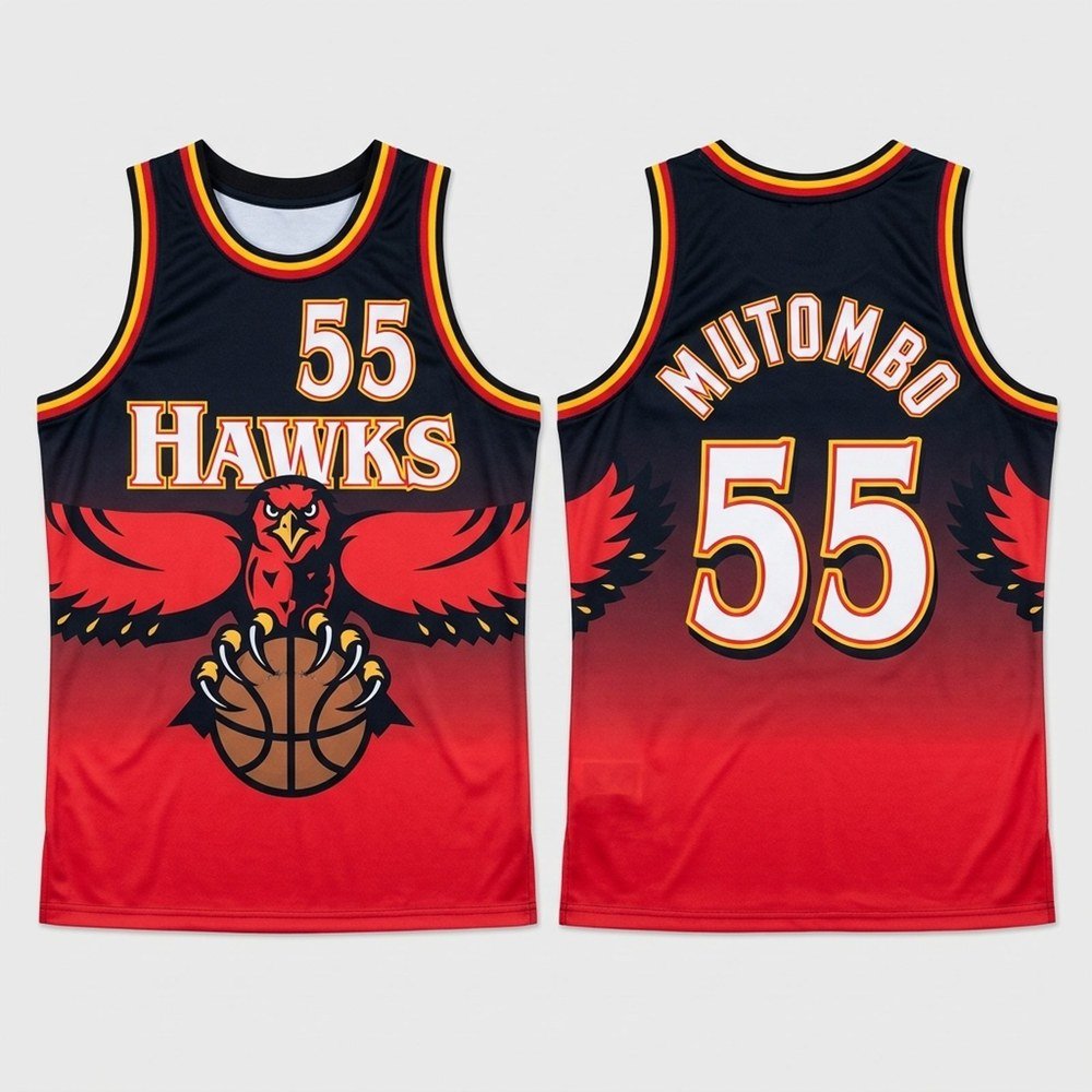 Dikembe Mutombo #55 Atlanta Hawks Basketball Jersey Dikembe Mutombo Merch Fan Gear