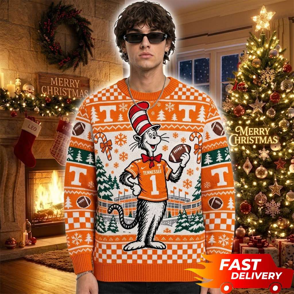 The Cat In The Hat x Tennessee Volunteers Merch Xmas Ugly Sweater Xmas Outfit Gifts For Game Day