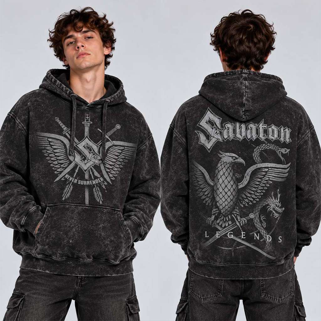 Sabaton Merch Never Surrender Legends 1st Anniversary Vintage Washed Hoodie Sabaton Outfit