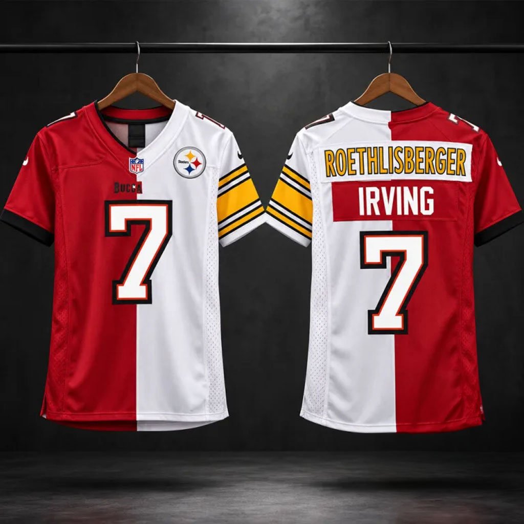 Steelers vs Buccaneers Split Football Jersey Roethlisberger And Irving #7 Jersey Fan Merch