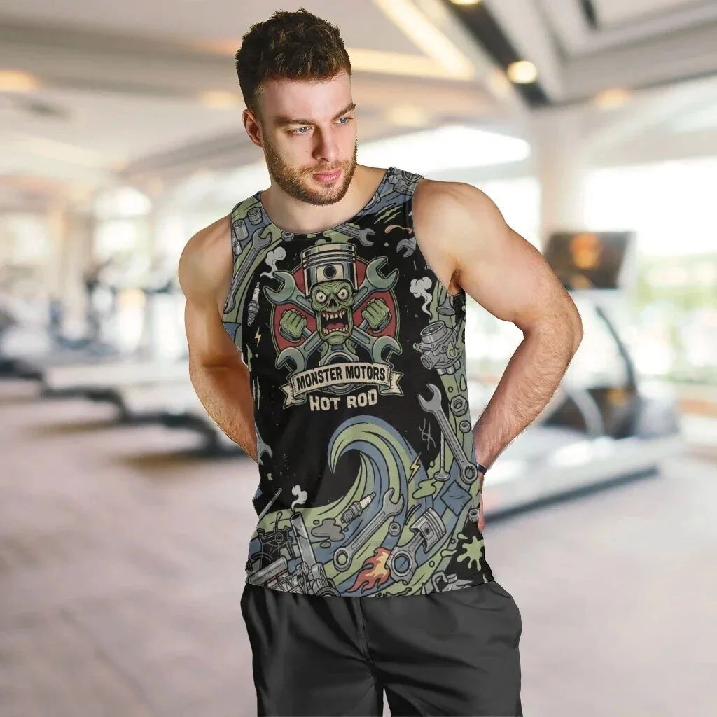 Monster Motors Hot Rod Zombie Mechanic Vintage Auto Tools Tank Top Best Gift For Men