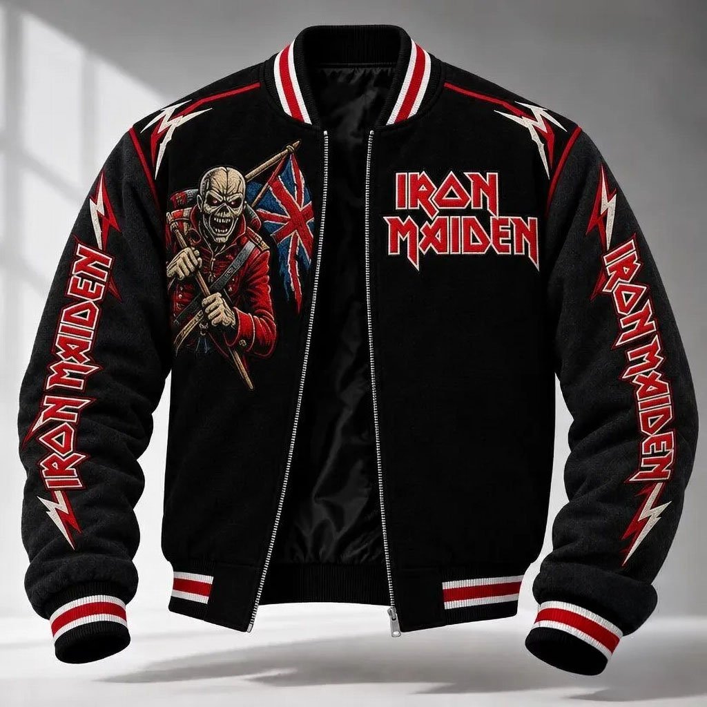 Iron Maiden Eddie The Trooper Union Jack Flag Bomber Jacket Iron Maiden Merch Music Fan Gifts