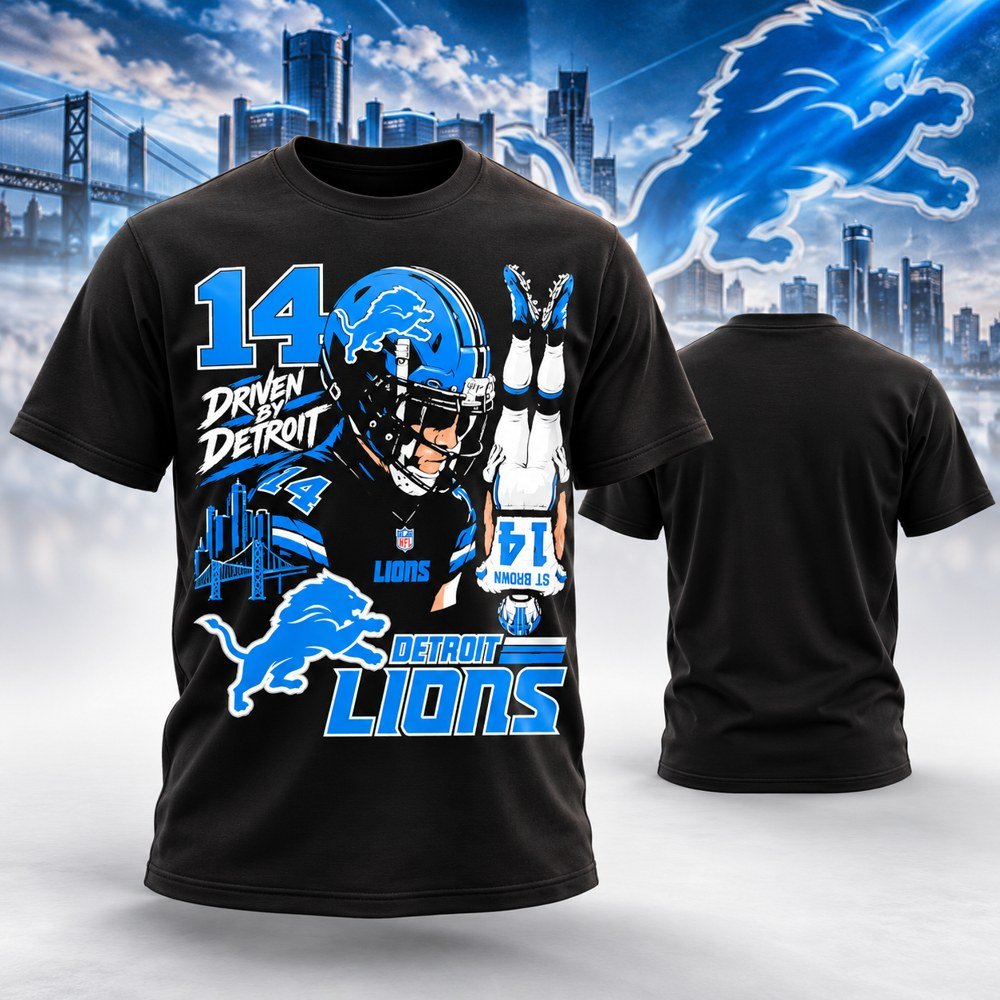 Amonra St Brown Detroit Lions Merch Driven By Detroit Skyline Headstand T-Shirt Game Day Outfit