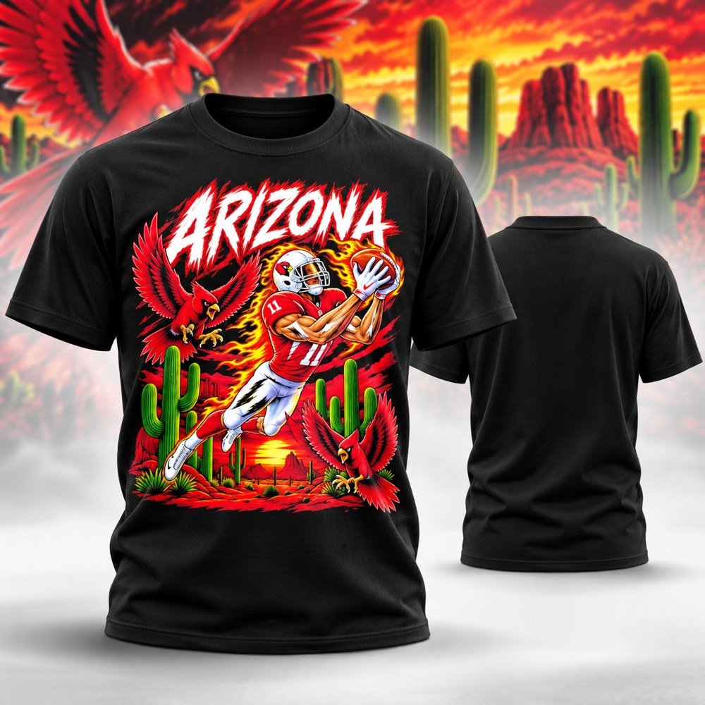 Arizona Cardinals Kyler Murray Merch Catching Ball Desert Sunset T-Shirt Cardinals Apparel