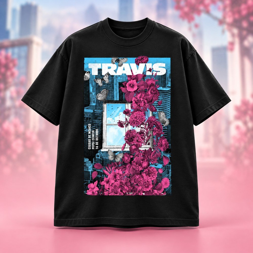Travis Merch Skyline Floral Butte Black T-Shirt Travis Cocert Apparel Gifts For Her