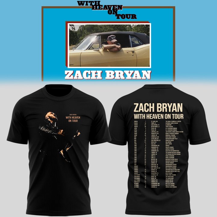 Zach Bryan Merch Heaven On Tour Black T-Shirt Live Performance Photo Zach Bryan Concert Outfit