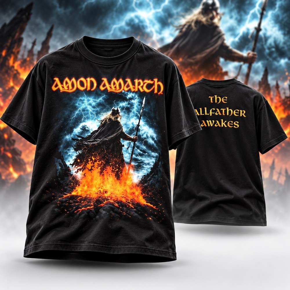 Amon Amarth Merch The Allfather Awakens Tour Odin Flames T-Shirt Amon Amarth Apparel Gifts For Him