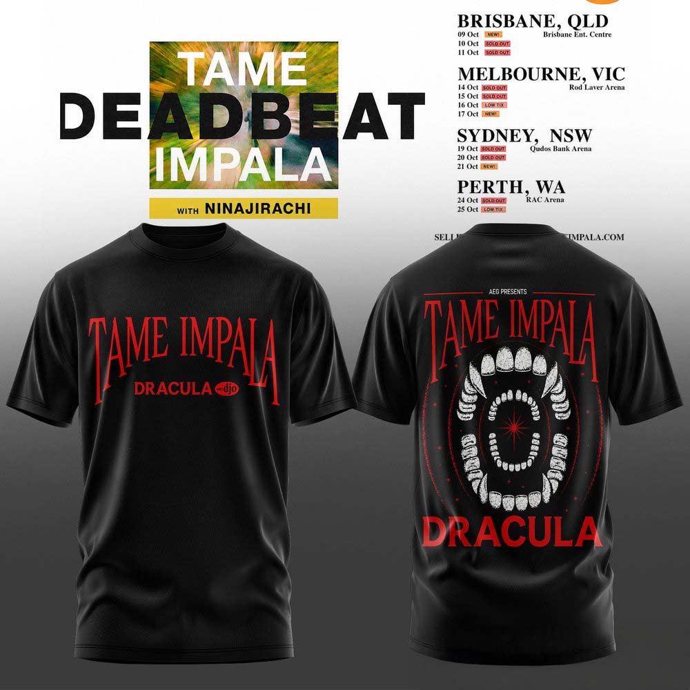 Tame Impala Merch Dracula Black T-Shirt Vampire Fangs Deadbeat Tour Outfit Gifts For Tame Impala Fan