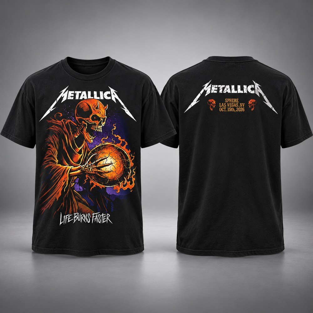 Metallica Merch Skull And Flames T-Shirt Metallica Concert Apparel Gifts For Band Lovers