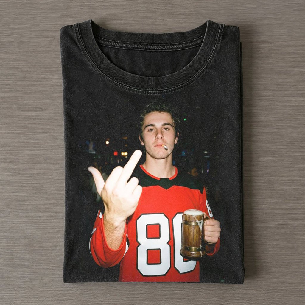 New Jersey Devils Jack Hughes Drinking Beer and Middle Finger Shirt NJ Devils Merch Fan Gifts