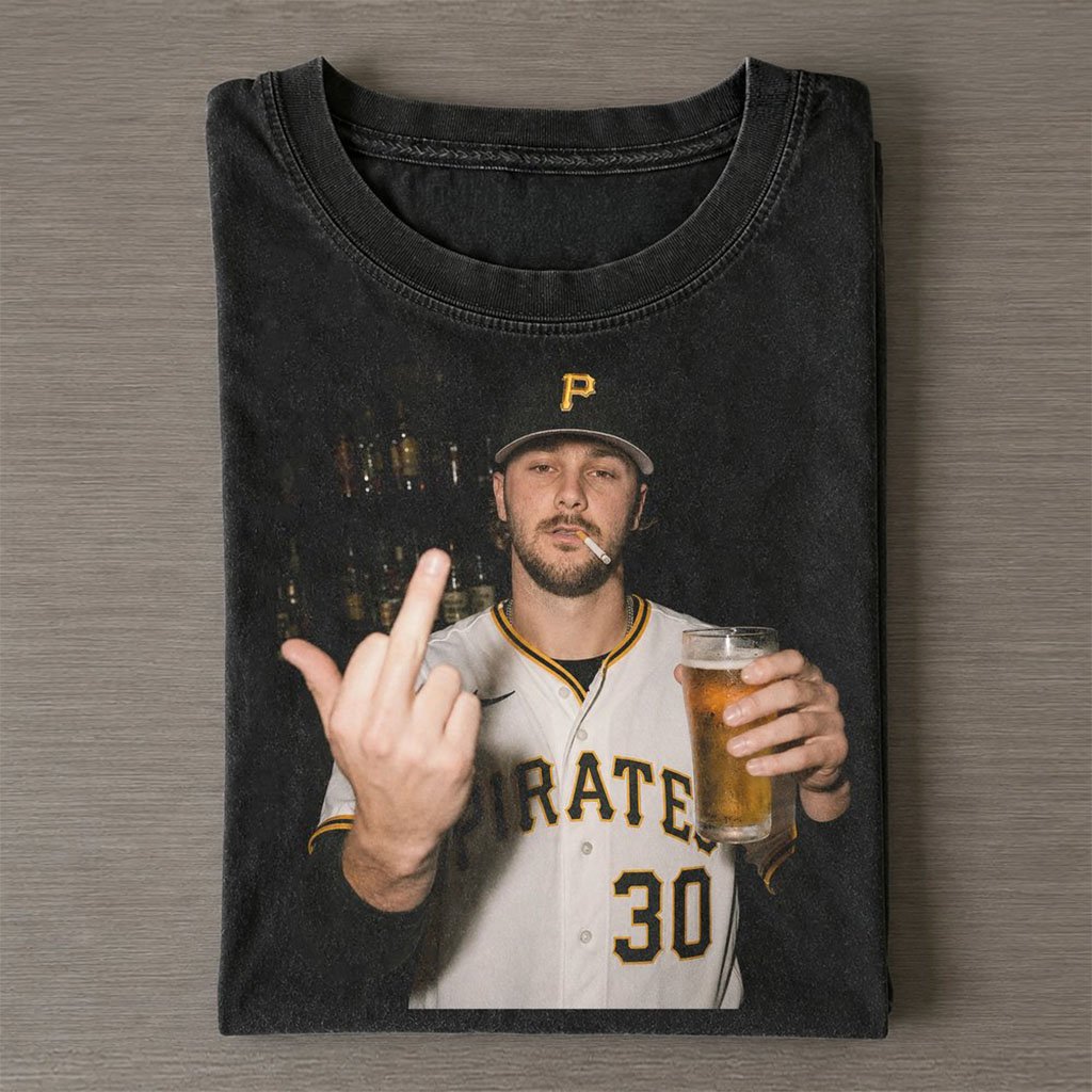 Pittsburgh Pirates Paul Skenes Drinking Beer and Middle Finger T-Shirt Funny Gift For Fans