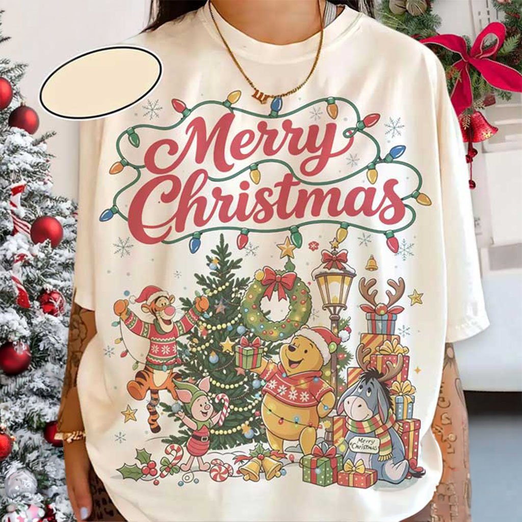 Winnie The Pooh Merry Christmas Retro T-Shirt Christmas Gift For Disney Lovers