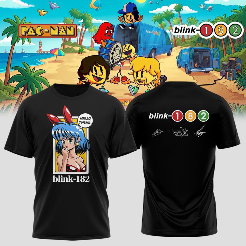 Blink 182 X PAC-MAN Merch 2026 Anime Hello There T-Shirt Black Present For Band Fans