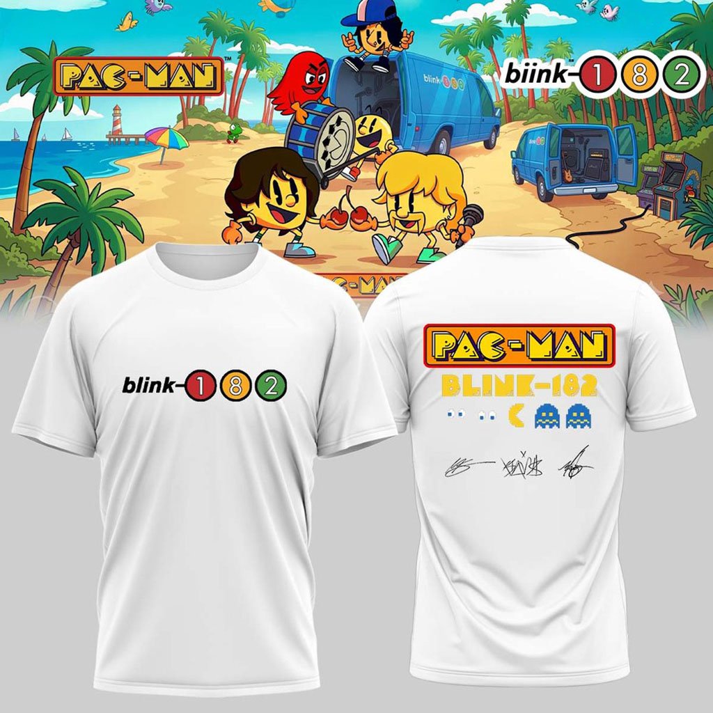 Blink 182 X PAC-MAN X 7-Eleven T-Shirt White Blink 182 Merch Birthday Ideas For Husband